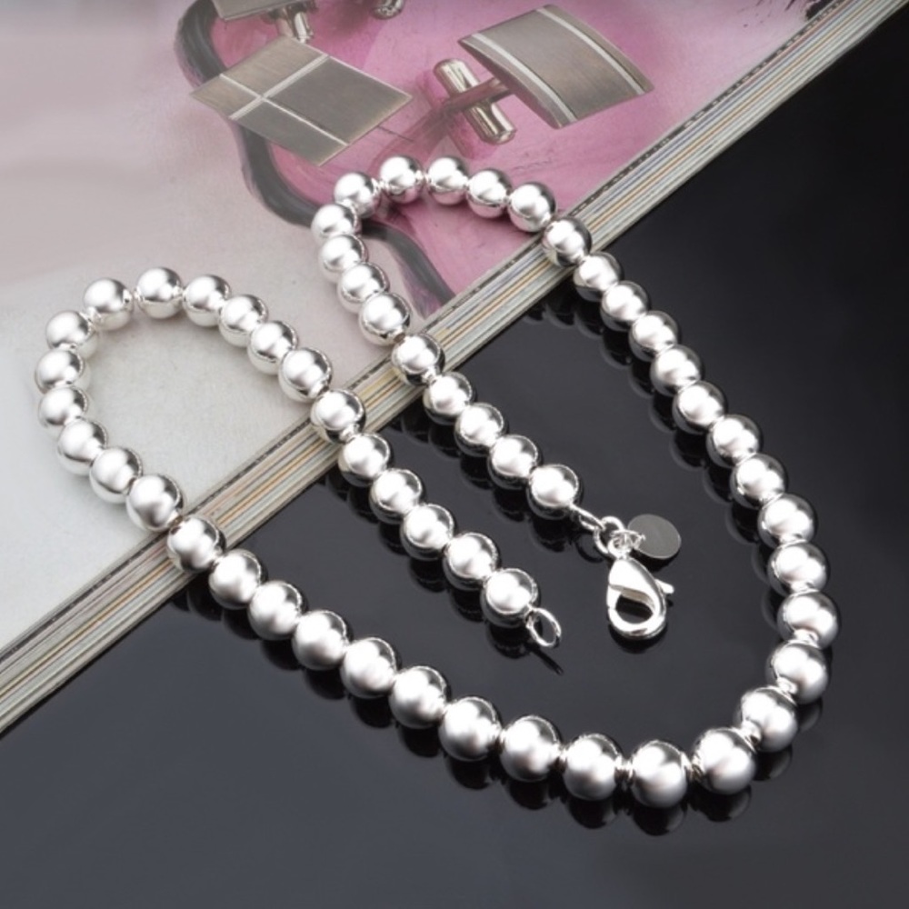 Stamped .925 Sterling Silver Round Bead Necklace